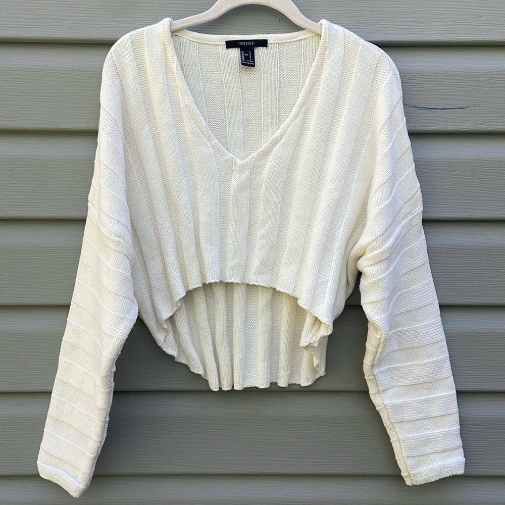 Ivory High-Low Chunky Cropped Sweater